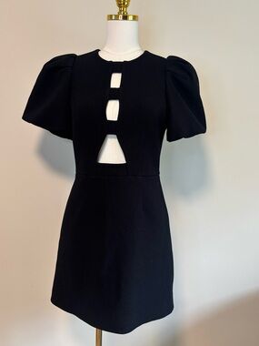 Rebecca Vallance Aubree Black Puff Sleeve Cutout Mini Dress US 6